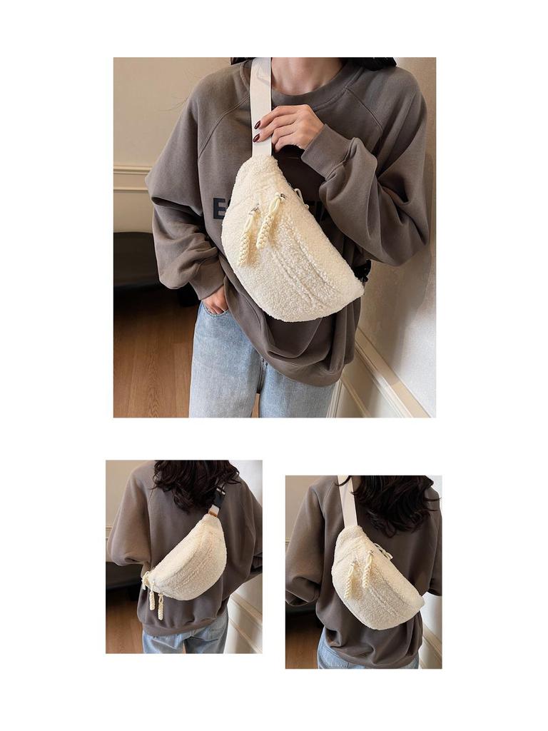 Lambswool Plush Crossbody Bag: 2024 Winter Versatile Small Chest Bag for Women In Solid Colors