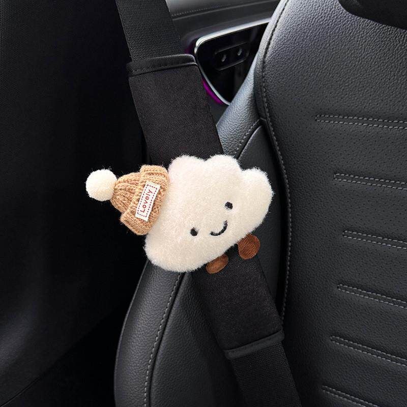 Cute Cloud Car Seatbelt Shoulder Pad, Car Seatbelt Decoration Accessory, Anti-Wear Clothing, Suitable for All Seasons, for Women One Ka Mao Bai Yun Black Ice Silk Shoulder Pad