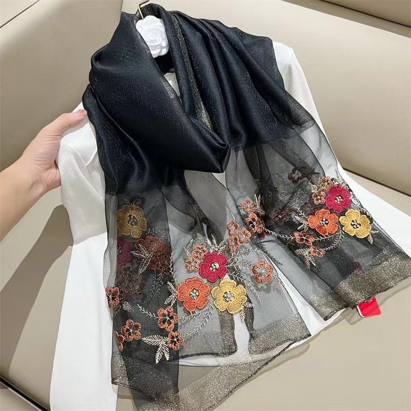 Fashion Silk Wool Scarf Women'S Winter Korean Version Versatile Embroidered Shawl High-End Embroidered Yarn