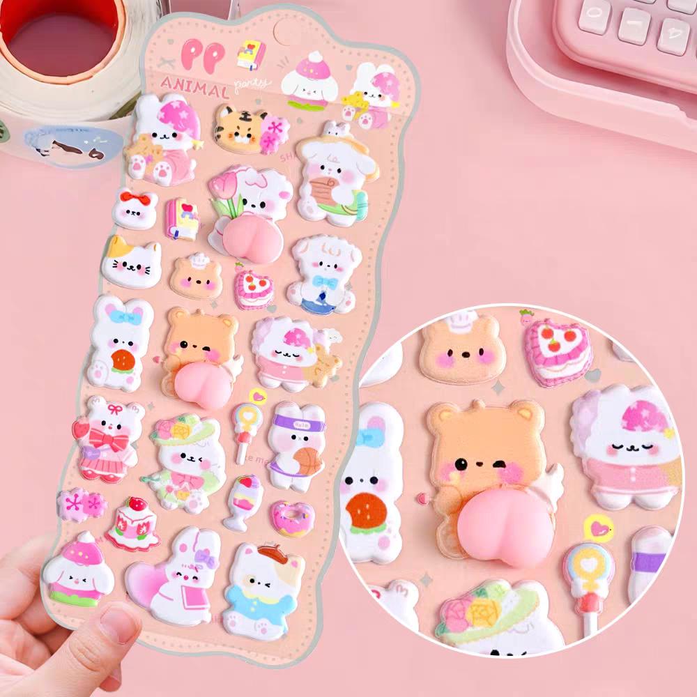 1/2/4pcsCute 3D Decompression Soft Butt Pinch Fun Cartoon Stickers Kawaii DIY Phone Water Bottle Decoration Stickers Gift