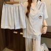 Plaid Style Crayon Small New Cloud Cotton Pajamas Women'S Summer High-Value Short-Sleeved Three-Piece Set