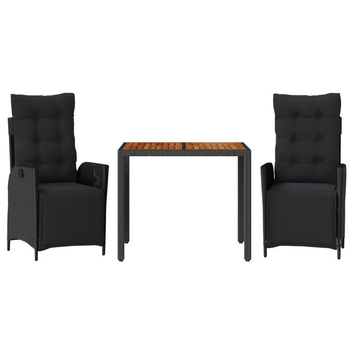 VidaXL Ensemble à Manger de Jardin avec Coussins 3 pcs, Table et Chaises avec Dossier Réglable, Meubles d'Extérieur, 3213338