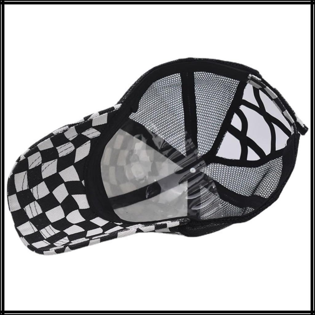 Baseball Checkered CZA463 [White Fang] Hat, Cap, Cap, Mesh, Pattern, Breathable, Adjustable, Casual, Men's, Women's, (Black)