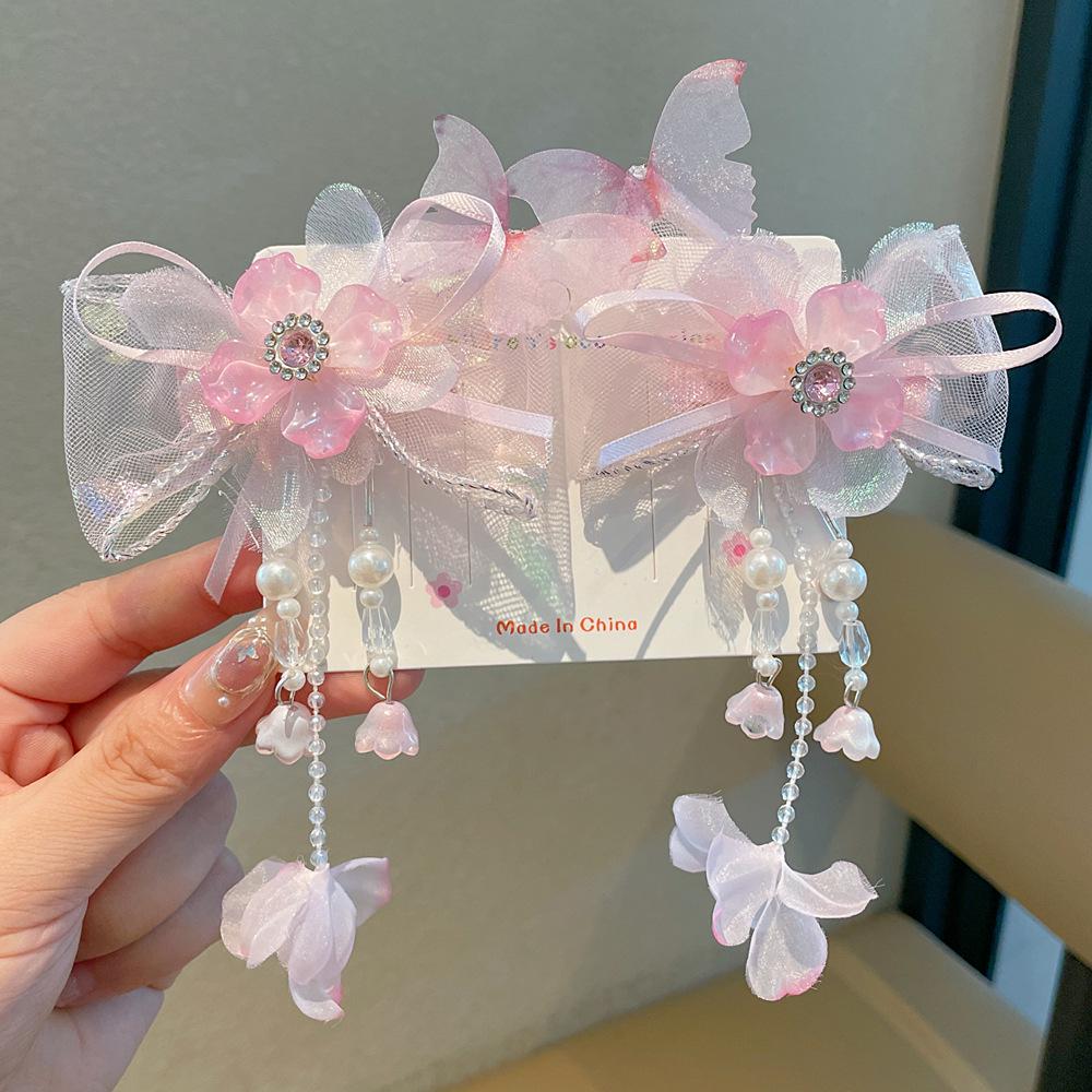 Juego de Horquillas Estilo Chino Hanfu para Niñas - Incluye Pinzas para el Cabello, Borlas Colgantes y Accesorios de Mariposa