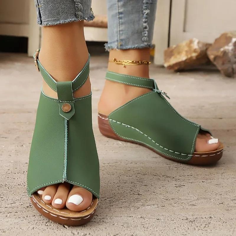 Fashion Ladies Shoes 2025 Peep Toe Casual Women's Sandals Fashion Plus Size Summer Buckle Strap Light Comfortable Platform Wedge Sandals