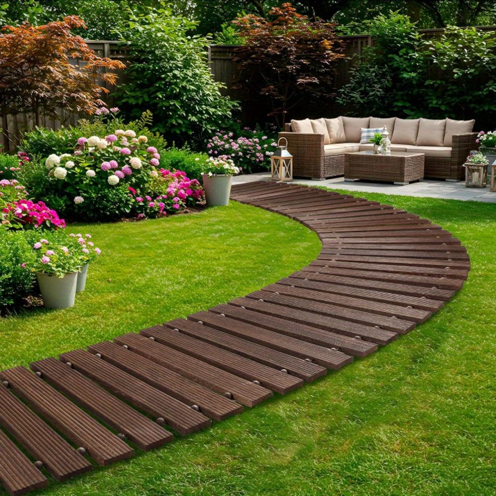 Rustykalna drewniana ścieżka ogrodowa z powierzchnią antypoślizgową - Rozwijany wzór z kłód, Dekoracyjny chodnik zewnętrzny do ogrodu, na plażę, na wesele i na patio