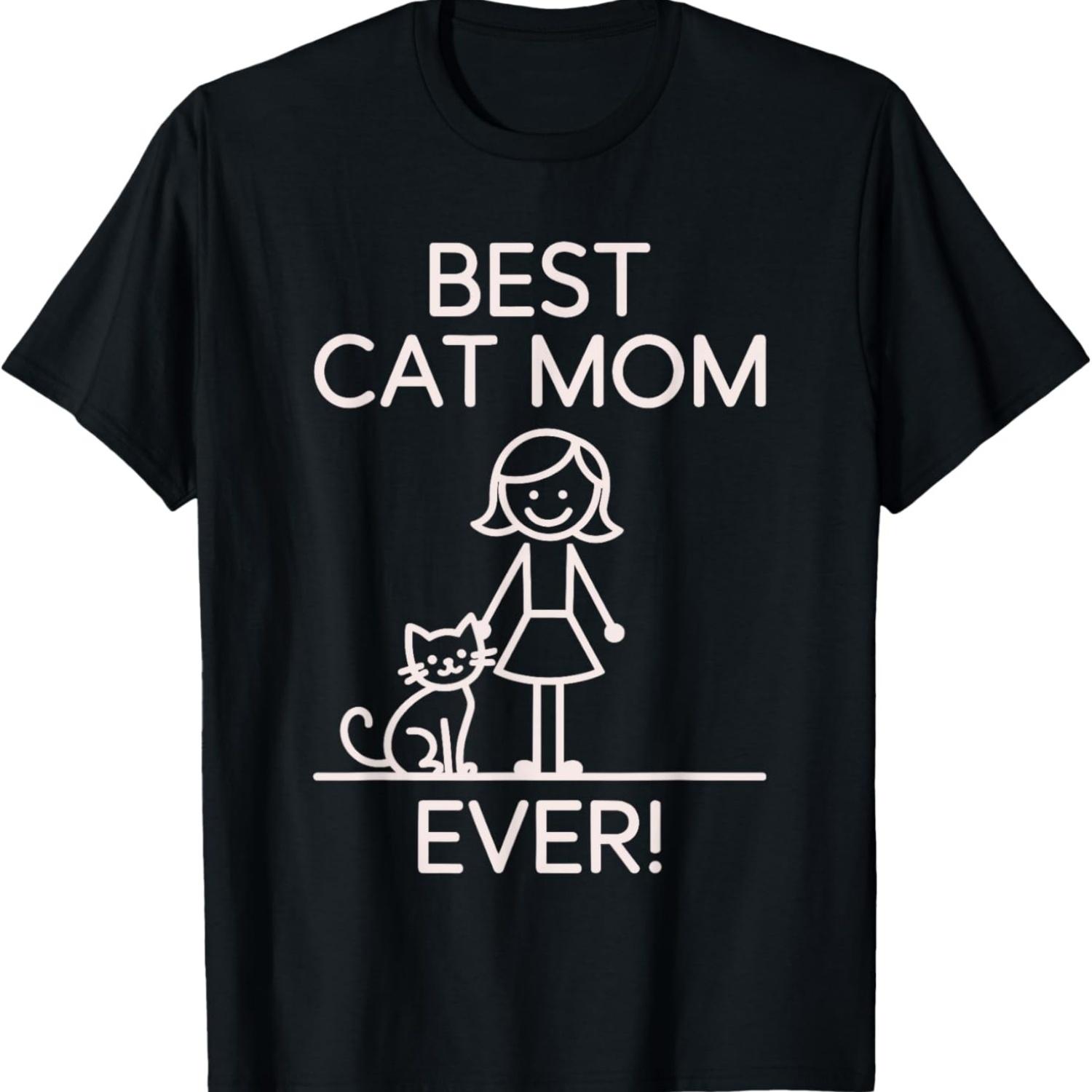 

Best Cat Mom Ever Cute Minimalist Graphic Men Women Kids T-Shirt S чёрный