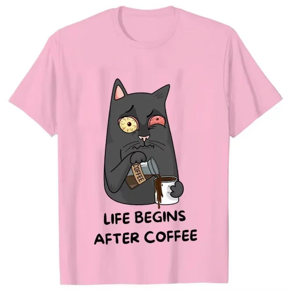 Life Begins After Coffee Vintage T-shirt Funny First Coffee Men T Shirt New Trend Tee Tshirt Coffee Cat Lover Men Women Tee Tops