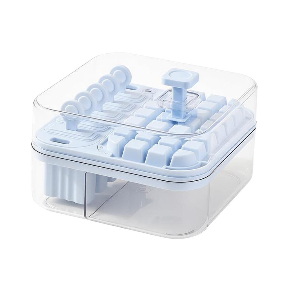 2-in-1 Press Ice Tray Box One-Touch Release Ice Maker Space Saving Ice Cream Mold  Home Kitchen Use