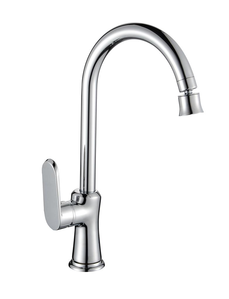 High Quality Single-Hole Brass Chrome Deck Mounted Kitchen Faucet Modern Design Classic Single Handle 1-Year Free Spare Ceramic