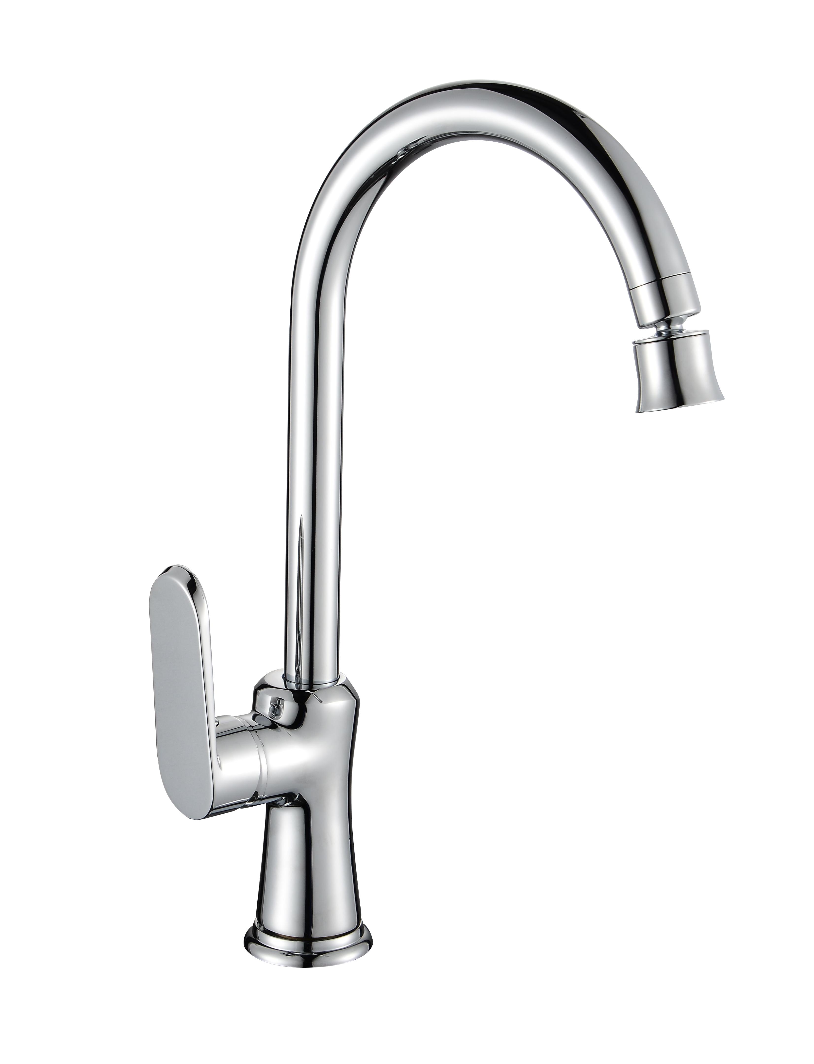 High Quality Single-Hole Brass Chrome Deck Mounted Kitchen Faucet Modern Design Classic Single Handle 1-Year Free Spare Ceramic (as the picture,Chrome)