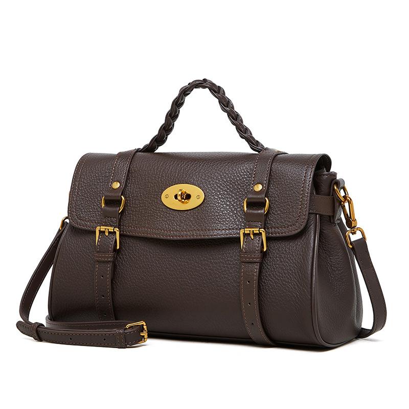 Leather messenger bag cowhide portable shoulder messenger bag tote bag women's new commuter briefcase versatile
