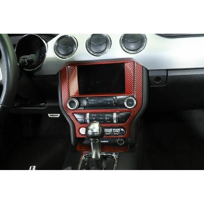 Navigation GPS Screen Frame Trim Cover for Ford Mustang 2015+ Red Carbon Fiber