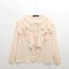 Womens French Chic Long Sleeve Blouse With Layered Tulle Detail Button-Front Shirt Street Style