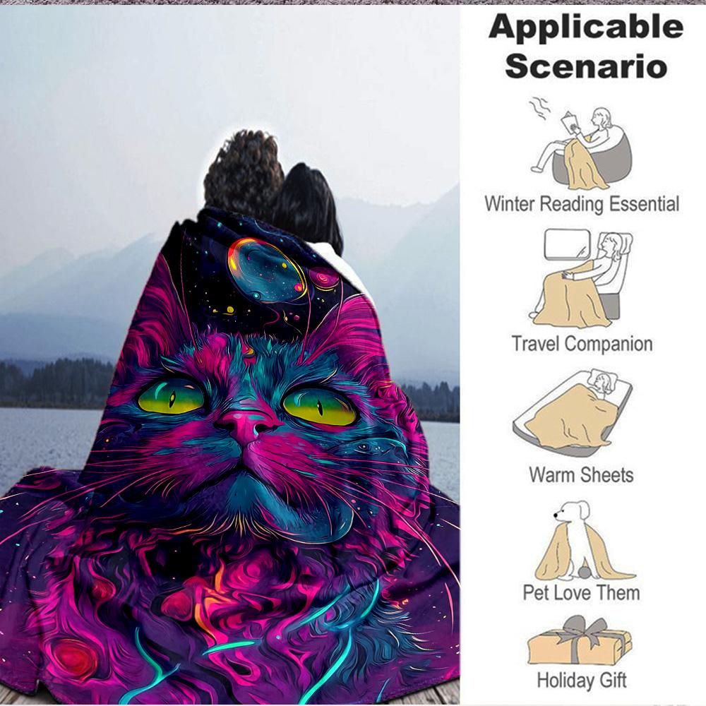 1pc Galaxy Cat Blanket, Lightweight Flannel Throw Blanket For Sofa, Bed, Travel, Camping, Living Room, Office, Couch, Chair, And Bed