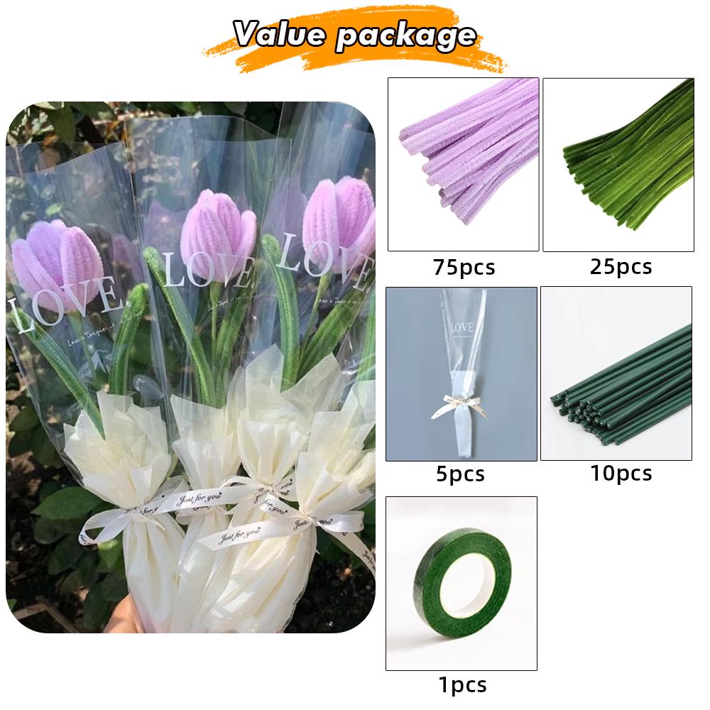 Chenille Stems Flower Craft Kit , 100pcs Pipe Cleaners for Craft, DIY Art Creative Crafts for Weddings Birthday Party Gifts