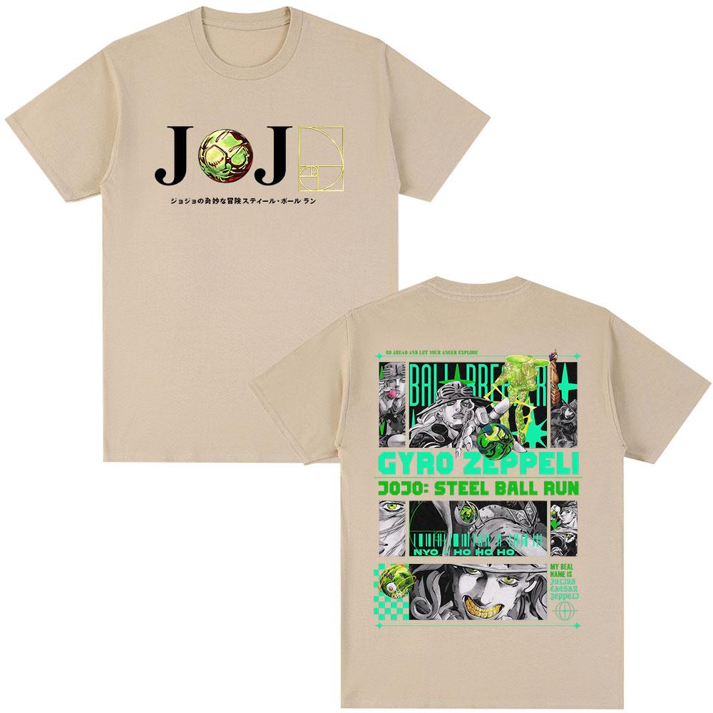 Anime JoJo Bizarre Adventure STEEL BALL RUN Gyro Zeppeli T Shirts Unisex Casual Harajuku Cotton Short Sleeves Tshirt Streetwear