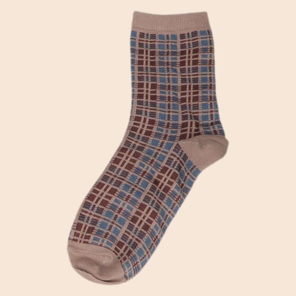 6 Pairs Harajuku College Style Women Student Crew Socks Vintage Geometric Print Casual Fashion Medium Stockings Gifts