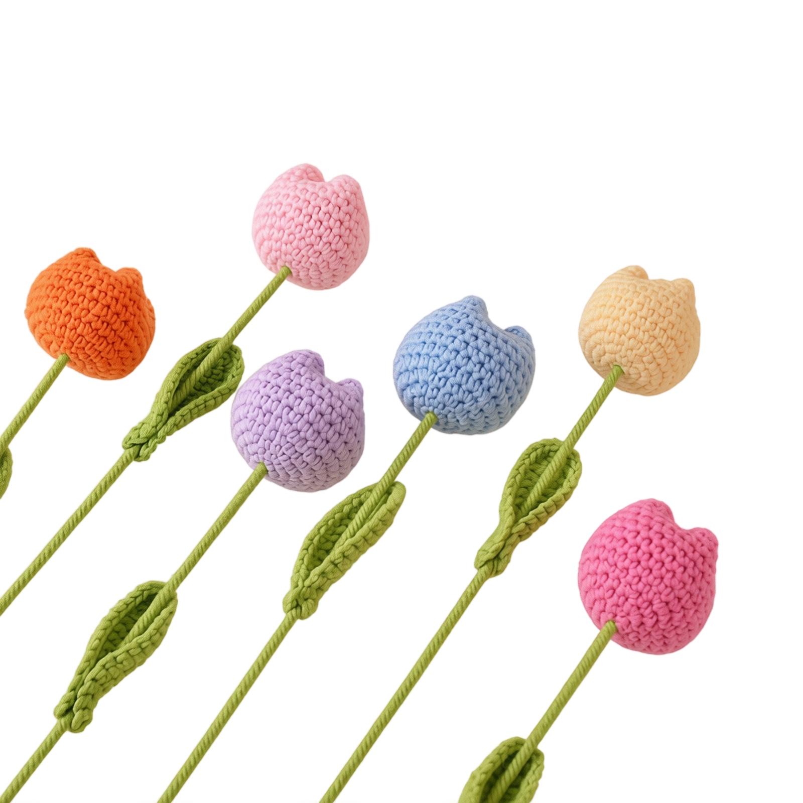Handcrafted Yarn Tulip Bouquet Crochet Knit Artificial Flower Ornament for Home Office Desk Party Wedding Decoration Gift