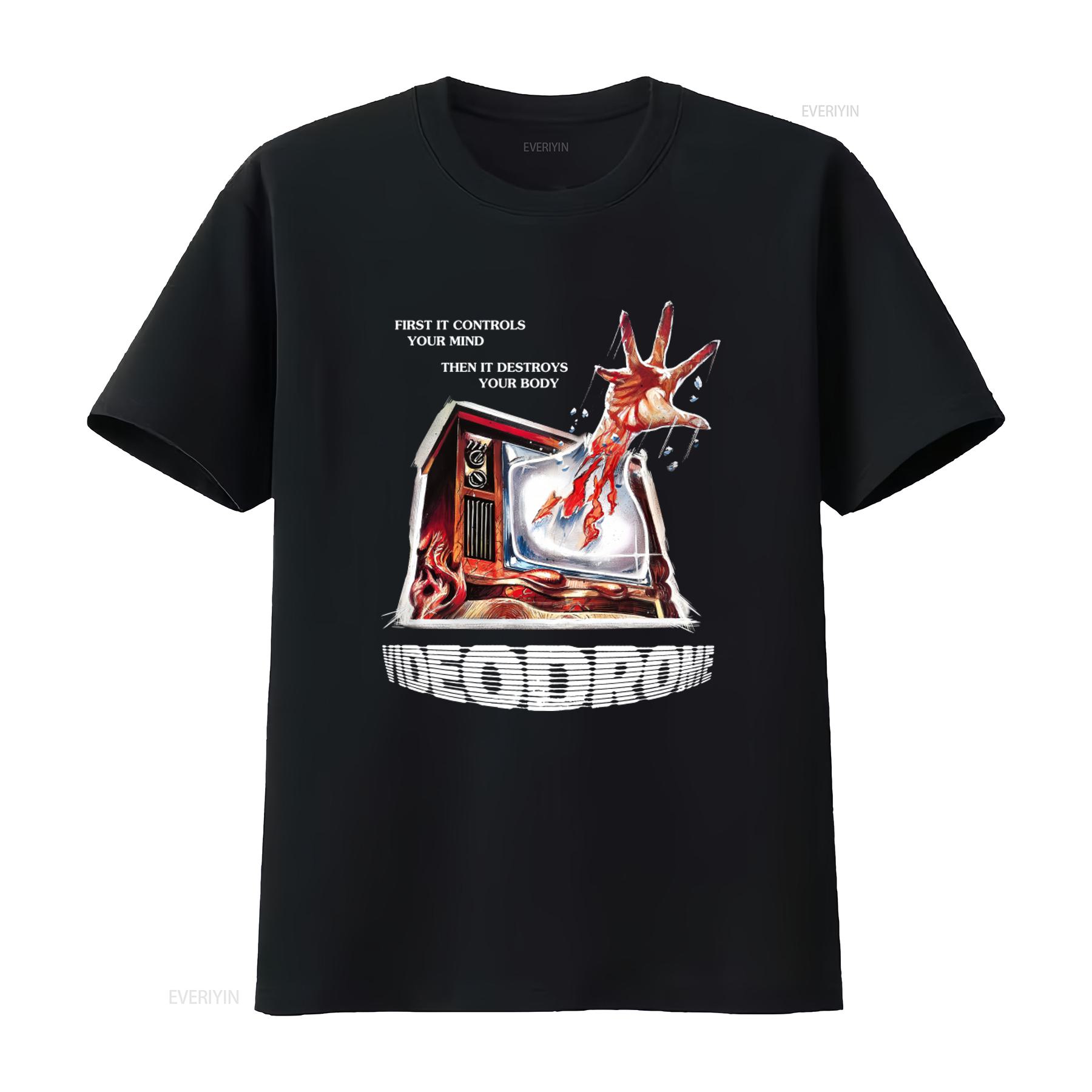 

Videodrome Horror Movie T Shirt Vintage Style with Creepy TV and Hand Design Perfect for Fans vintage Washed fashion homme 4XL