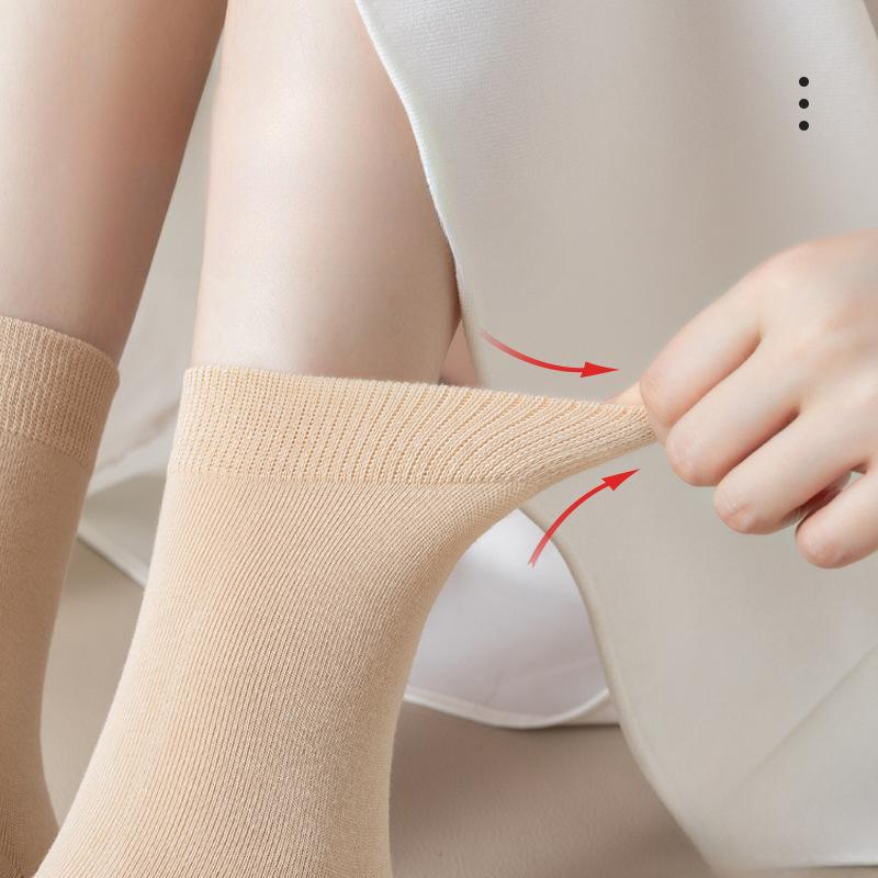 Chaussettes de printemps et d'automne, Chaussettes mi-mollet en pur coton pour femmes, Antibactériennes, Inodores, Chaussettes sans couture pour femmes, Chaussettes post-partum d'automne et d'hiver
