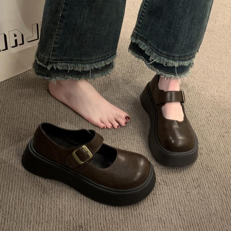 Leather platform Mary Jane shoes women's new autumn women's shoes versatile height-increasing small leather shoes loafer single shoes