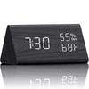 Triangular Wooden LED Alarm Clock Adjustable Brightness Humidity and Temperature Display Electronic Alarm Clock Voice-activated