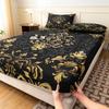 3pcs Black White Floral Digital Printed Fitted Sheet, for Home Bedroom Dormitory and Hotel Use (1 Fitted Sheet + 2 Pillowcases)