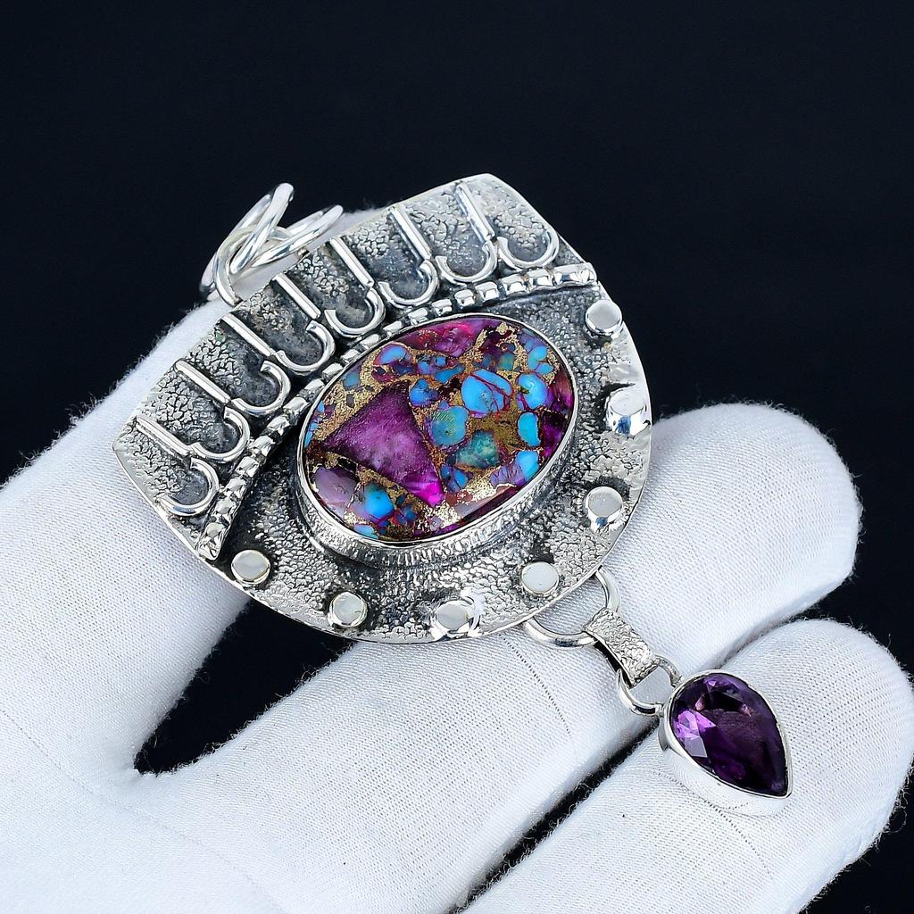 Kingman Spiny Turquoise Pendant, 925 Sterling Silver Handmade Jewelry, Amethyst Silver Pendant, Party Wear Jewelry For Women's, Pendant Love Gift