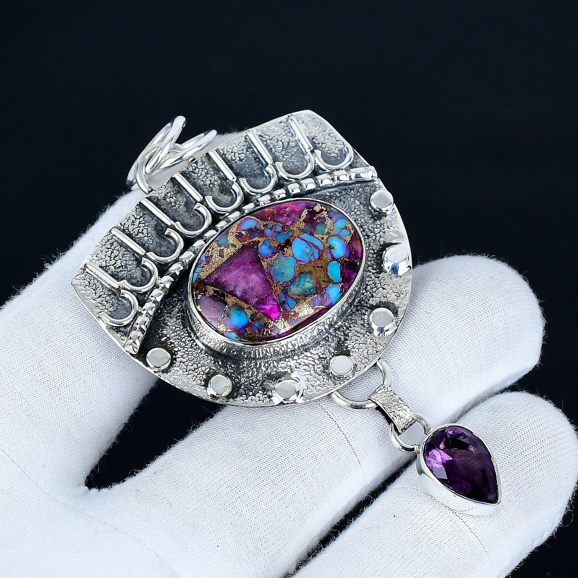 

Kingman Spiny Turquoise Pendant, 925 Sterling Silver Handmade Jewelry, Amethyst Silver Pendant, Party Wear Jewelry For Women s, Pendant Love Gift 7 Cm фиолетовый