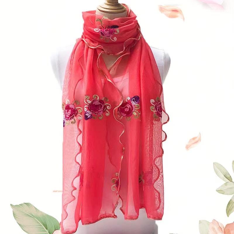 Lace Scarf Women Lightweight Hijab Elegant  Print Silk Floral Shawl Wraps Headband Handle Hair Accessories Bandana