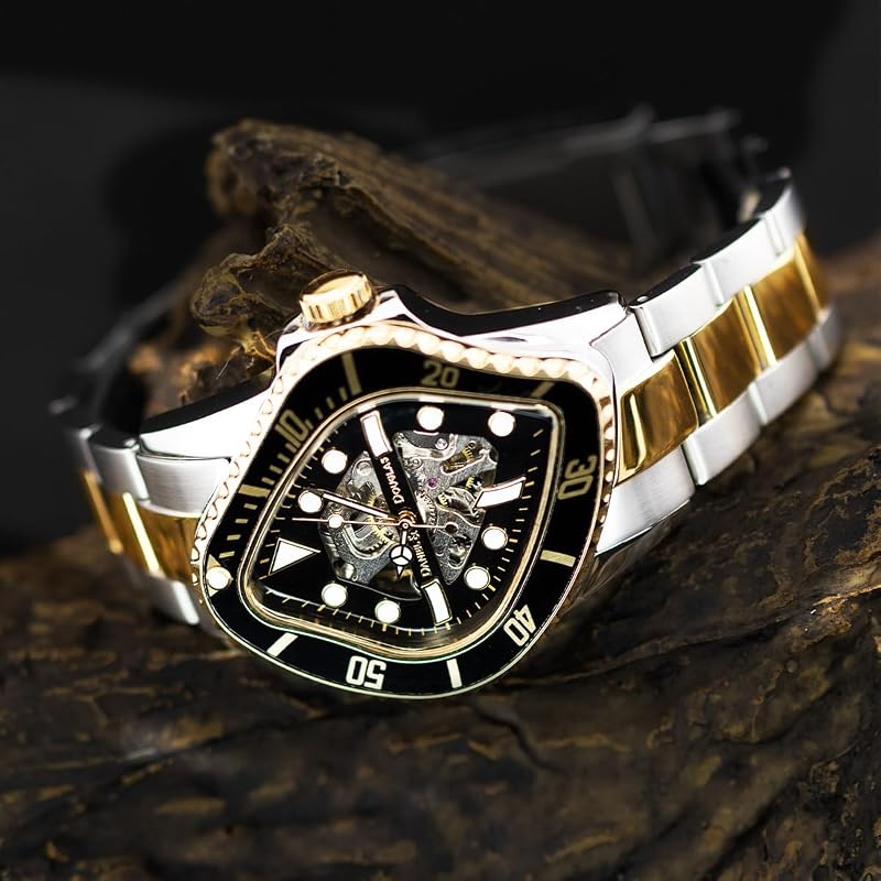 DANIEL&DOUGLAS BROKEN MARINE DD8811 Mechanical Automatic Watch, Skeleton, Manual Winding, Silver, Men's, Two-Tone Black