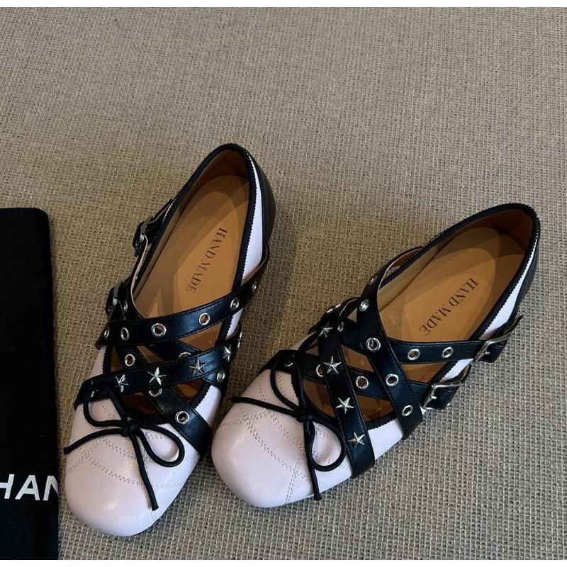

Cross Strap Frosted Leather Bow Mary Jane Shoes Women s Vintage Flat Sports Ballet Single Shoes 40