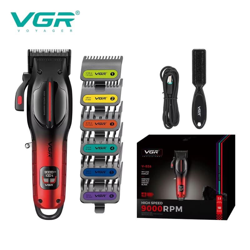 VGR High-end  Portable Hair Clipper Gradient Metal Body Hair Trimmer High-speed LCD Digital Display Screen Long Battery Life Electric Hair Clipper