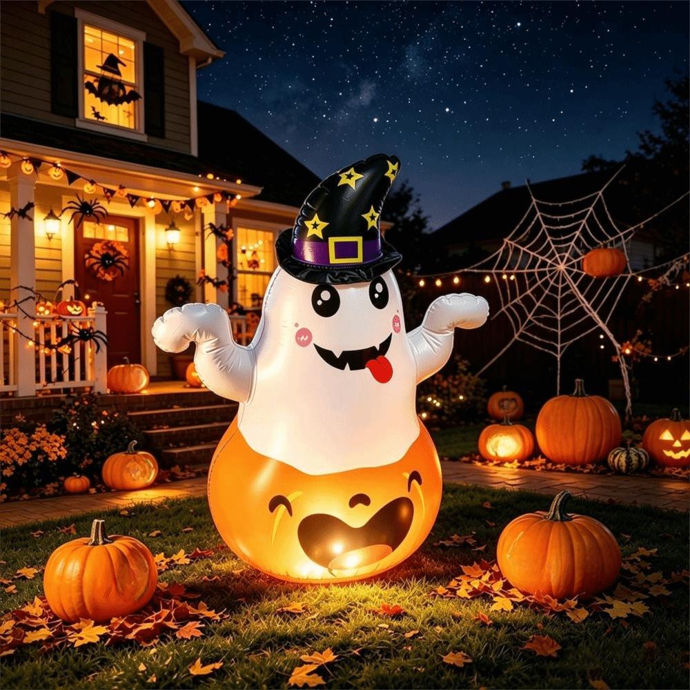 LED Light Halloween Decoration PVC Material Inflatable Witch Hat Pumpkin Lamp Home Decoration