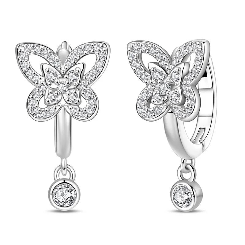 925 Silber Sexy Hängende Ohrringe Schmetterling Schleife Herz Blume Muschel Perle Edelstein Bling Set für Damen Ohrstecker Geschenk Feiner Schmuck