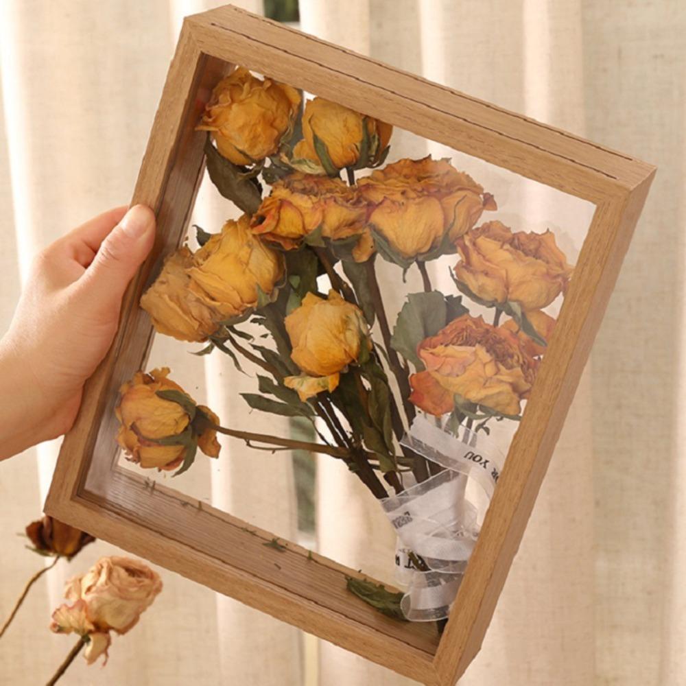 Dřevěný rámeček na sušené květiny INS Průhledná krabička na kytice Nástěnný rámeček na ukládání květinových preparátů Domácí dekorace