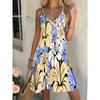 Damen Casual Boho-Stil, Sommer Tiefes V-Ausschnitt Spaghettiträger Midi-Kleid