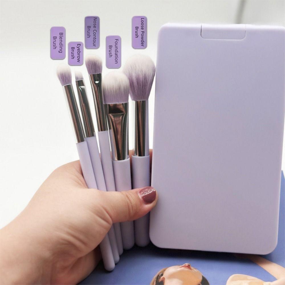 Rotatable Mirror LED Makeup Mirror Brush Set Mini Cosmetic Brushes Pocket Mirror  Dormitory