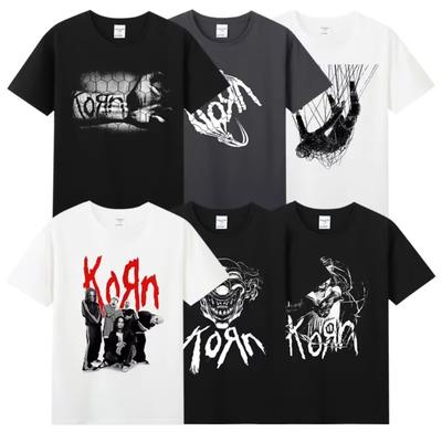 Summer Popular Man Clothes Cotton Round Neck Short Sleeve Men's T-shirt Band Rock Youth KORN Fans Clothes Loose Oversized Tops