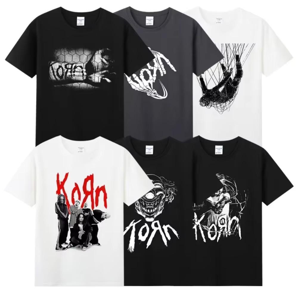 Summer Popular Man Clothes Cotton Round Neck Short Sleeve Men's T-shirt Band Rock Youth KORN Fans Clothes Loose Oversized Tops