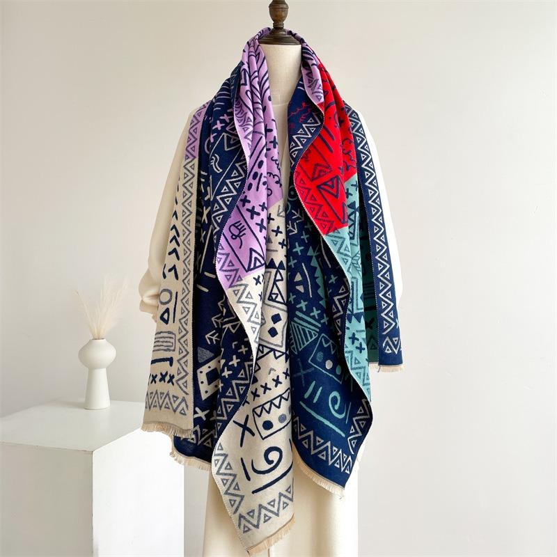 Travel windproof shawl imitation cashmere scarf women's double-sided dual-purpose autumn and winter new versatile thickened warm scarf tide