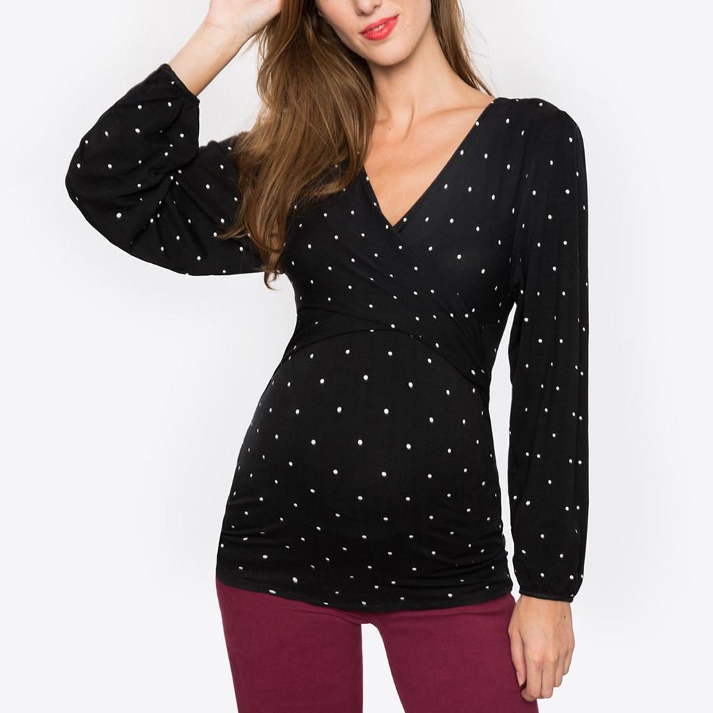 

Женская блузка с v-образным вырезом и оборками для беременных и длинными рукавами с принтом, топы