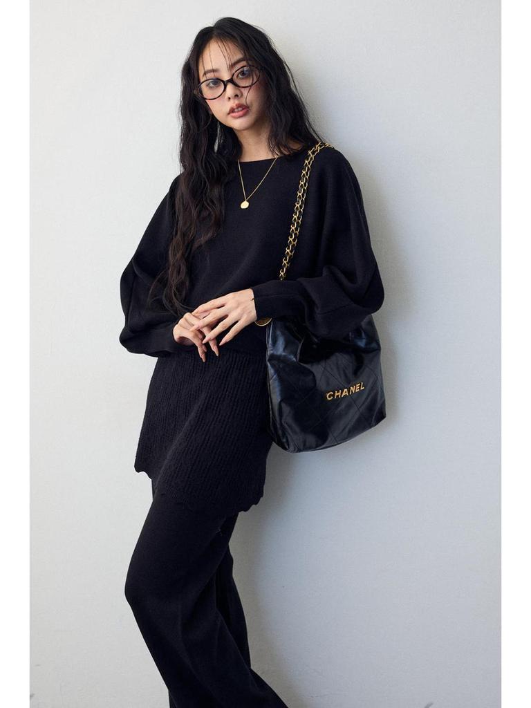 Relaxed Batwing Sleeve Top & Crochet Long Pants Knit Set
