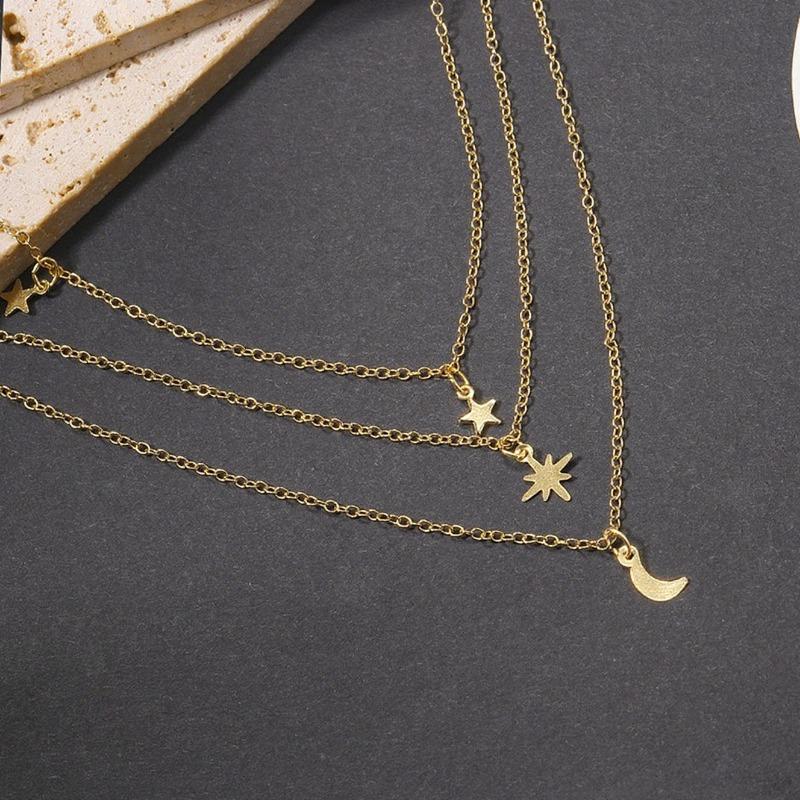 Layered necklace, love pendant, collarbone chain, personality star moon necklace, multi-layer design, daily casual necklace for women