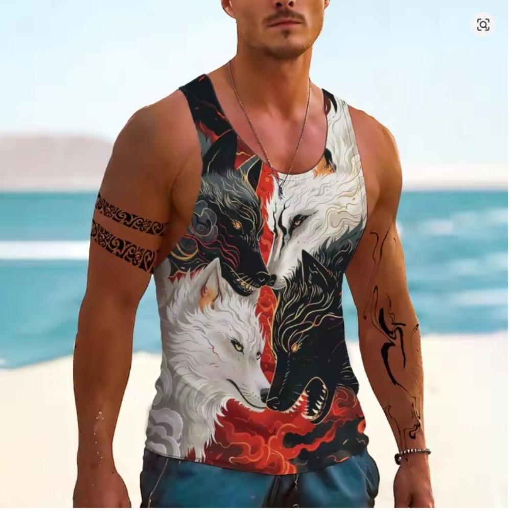 Wolf Pattern 3D Printed Men's Tank Tops Summer Quick-dry Breathable Sport Streetwear Vest Sleeveless Animal Man Clothing