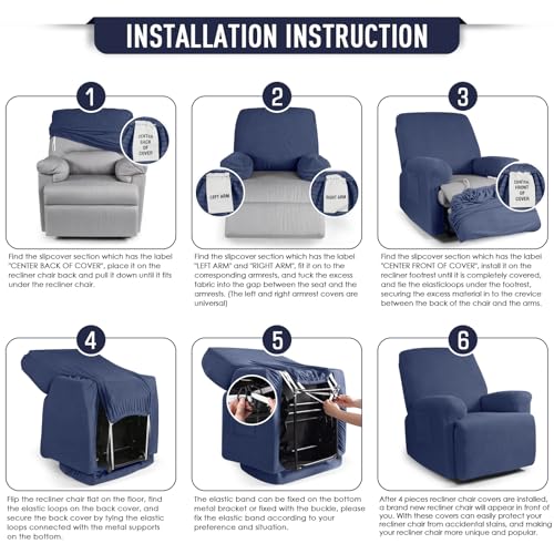 TAOCOCO Reclining Sofa Cover, 1-, 2-, or 3-Seater, with Armrests, Solid Color, Elastic Vertically and Horizontally, Stretchable Fit, Non-Slip, Soft, S