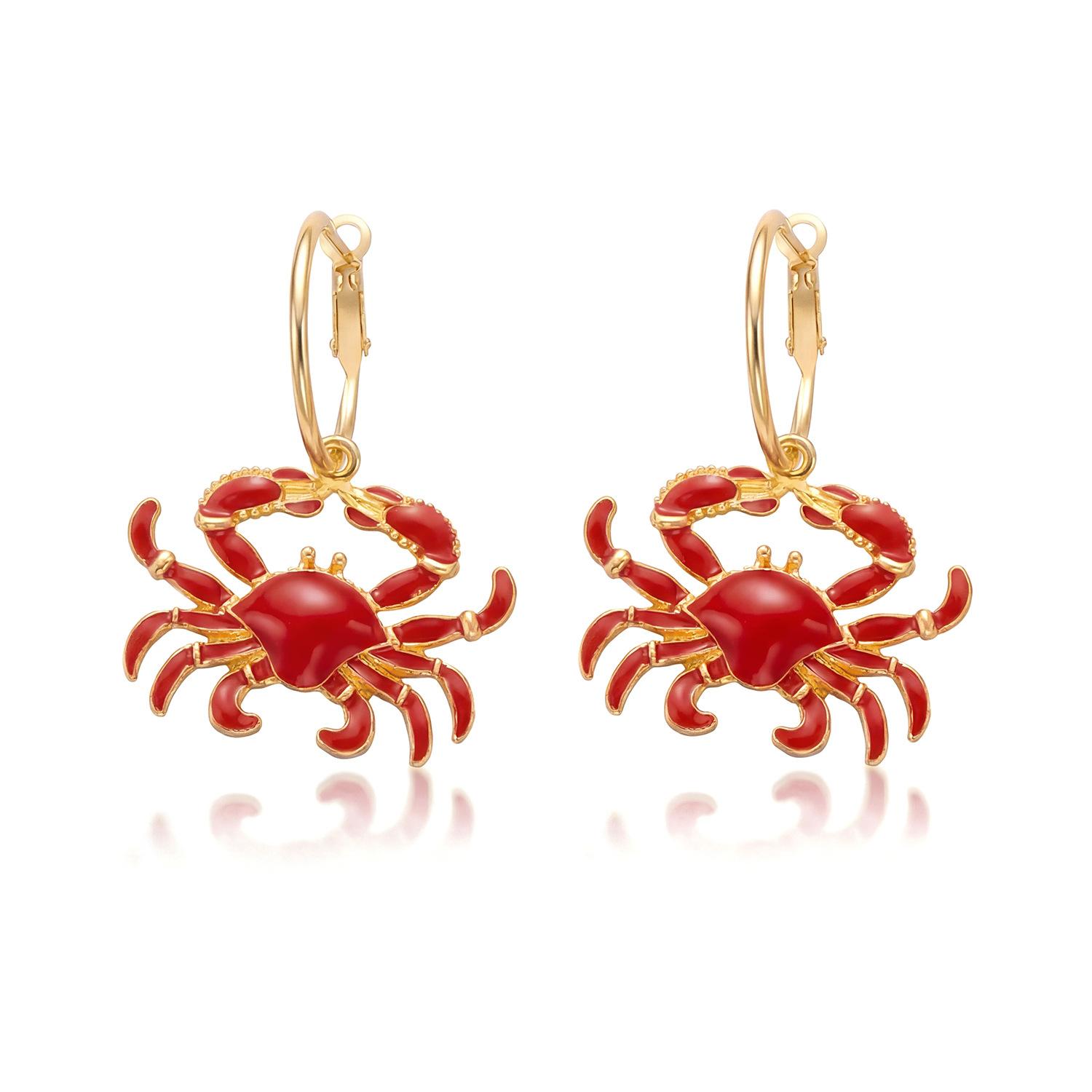 European and American exaggerated fun red oil-dripping crab earrings, niche design sense ocean wind personalized vacation earrings women