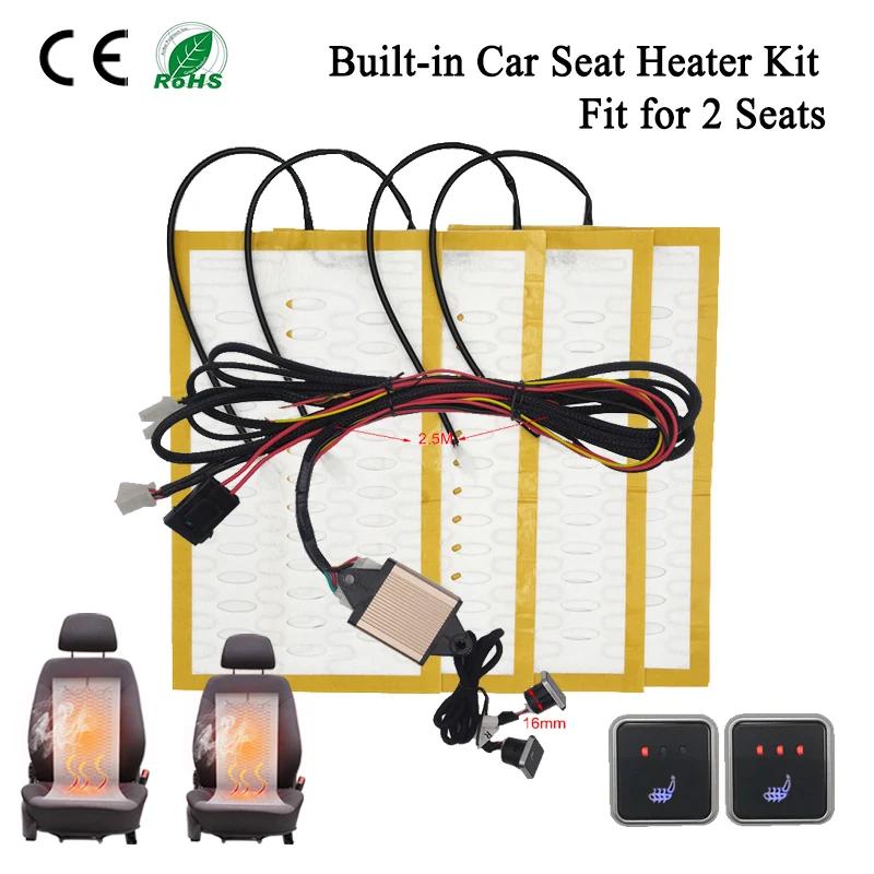 New Built-in Car Seat Heater Kit Fit 2 Seats 12V 27W Heating Pads Square 3-Levels Dual Control Switch For Auto Seats Heating