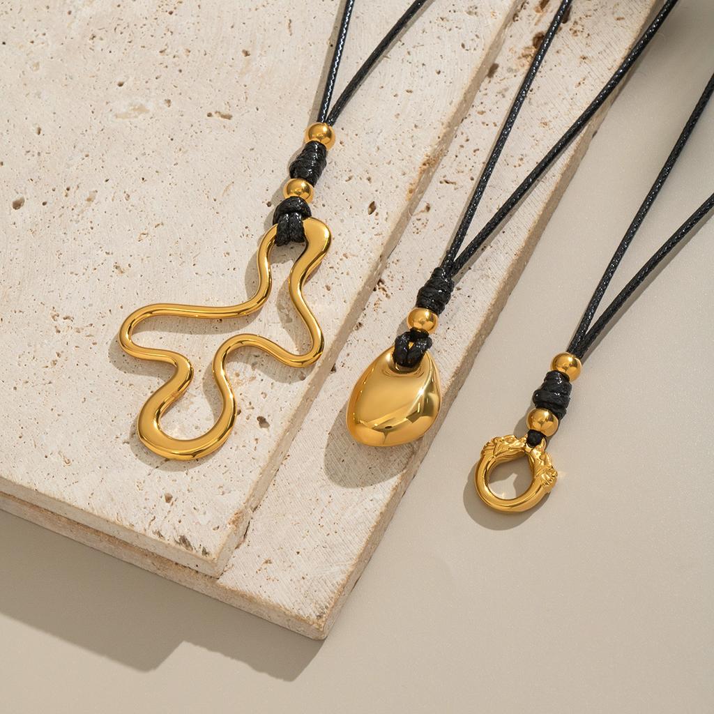  Minimalist Geometric Pendant Leather Cord Necklace High Quality PVD Plated Stainless Steel Collar Popular Jewelry Daily